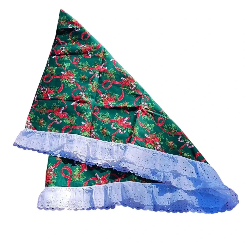 Handmade Christmas Tablecloth Candy Canes Ribbon Green Red 78x63 Traditional